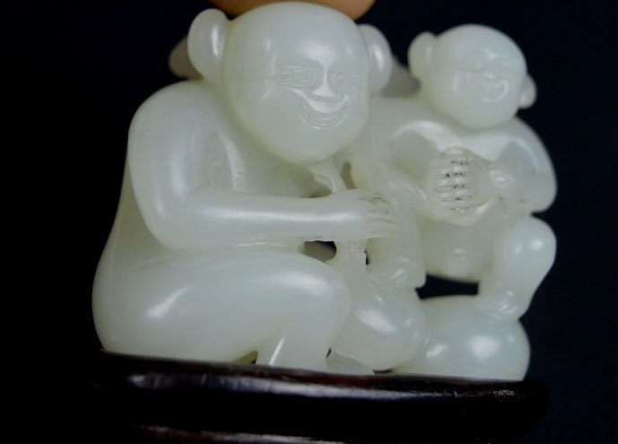 18th C Chinese Carved White Jade Toggle of 2 Boys (1 of 9)
