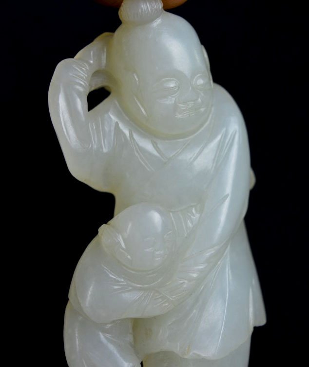 18th C Chinese Carved Very White Jade of 2 Boys (1 of 10)