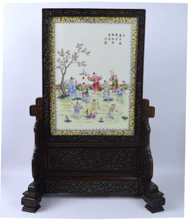 20th C Chinese Porcelain Plaque in 19th C Stand (1 of 10)
