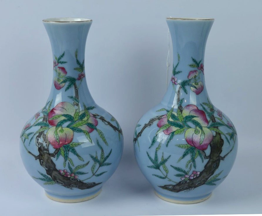Pr Chinese Enameled Monochrome Porcelain Vases (1 of 7)