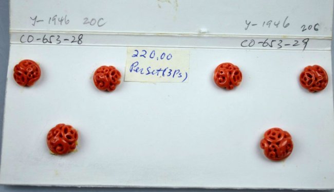 6 Carved Chinese Coral Half-Rounds (1 of 9)