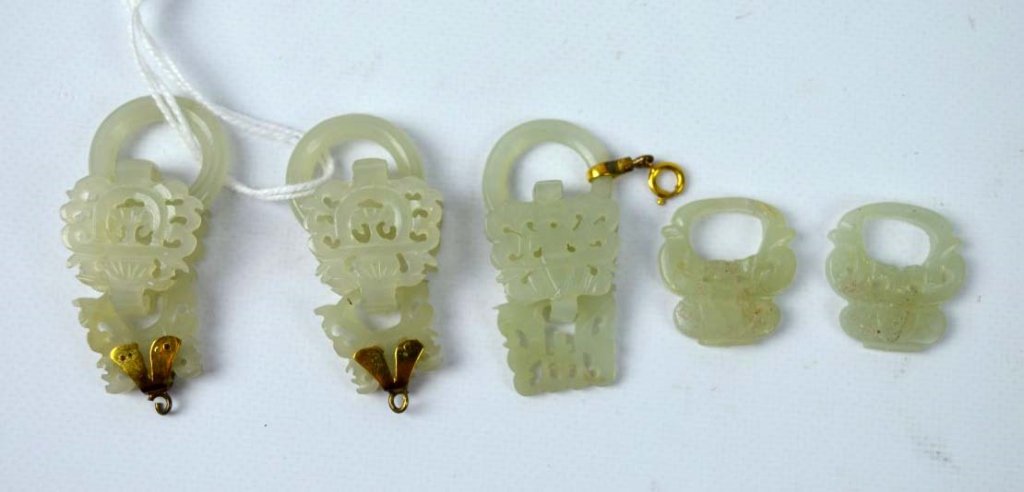 3 Antique Chinese Carved Loose Ring Jade Earrings (1 of 5)
