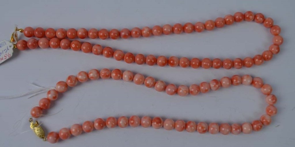 2 Coral Bead Necklaces with Gilt Silver Closures (1 of 4)