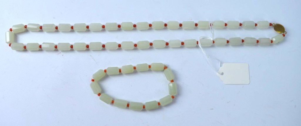 Chinese Faceted White Jade Bead Necklace, Bracelet (1 of 5)