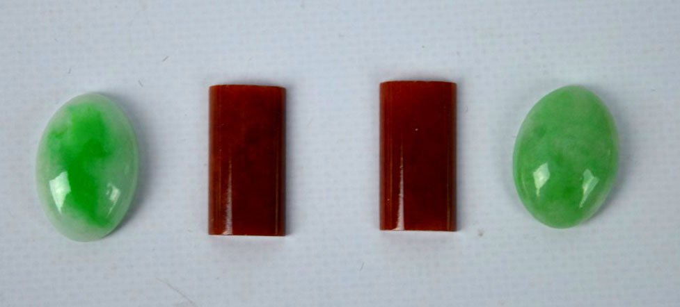 4 Polished Jadeites: 2 Apple Green, 2 Red 1/2 Tube (1 of 6)
