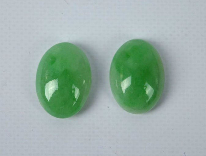Pair Chinese Apple Green Jadeite Cabochons (1 of 5)