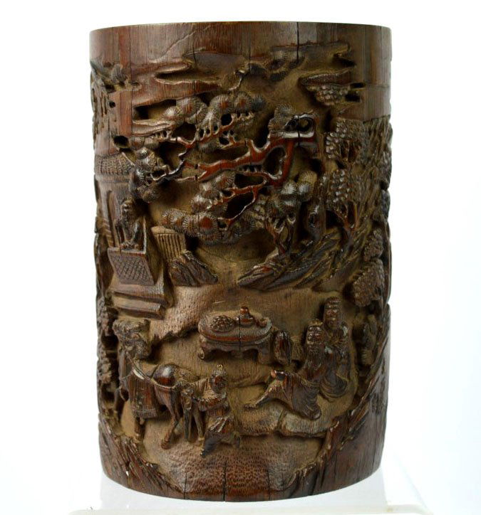 Chinese Carved Bamboo Figures in Garden Brush Pot (1 of 10)