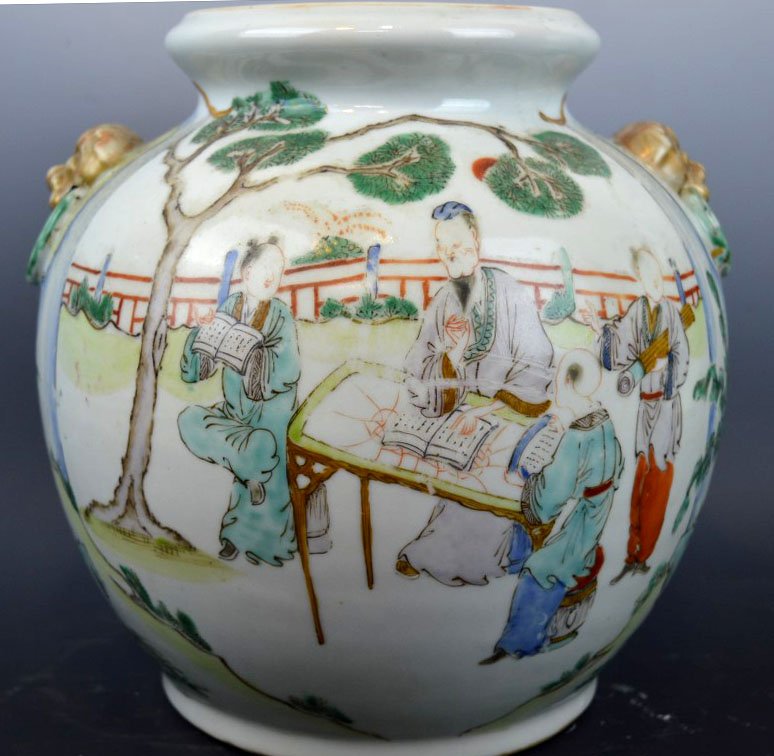 Chinese Enameled Porcelain Vase Lion-Ring Handles (1 of 8)