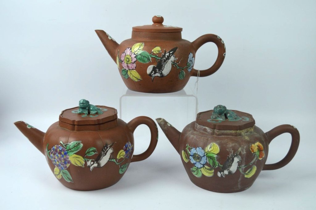 3 - Good Chinese Enameled Yixing Teapots (1 of 7)