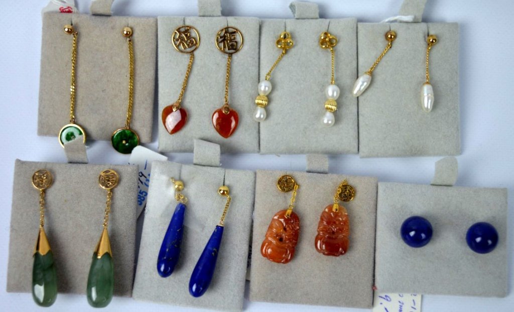 Group of 8 Pair of Chinese Earrings in 14K Gold (1 of 6)