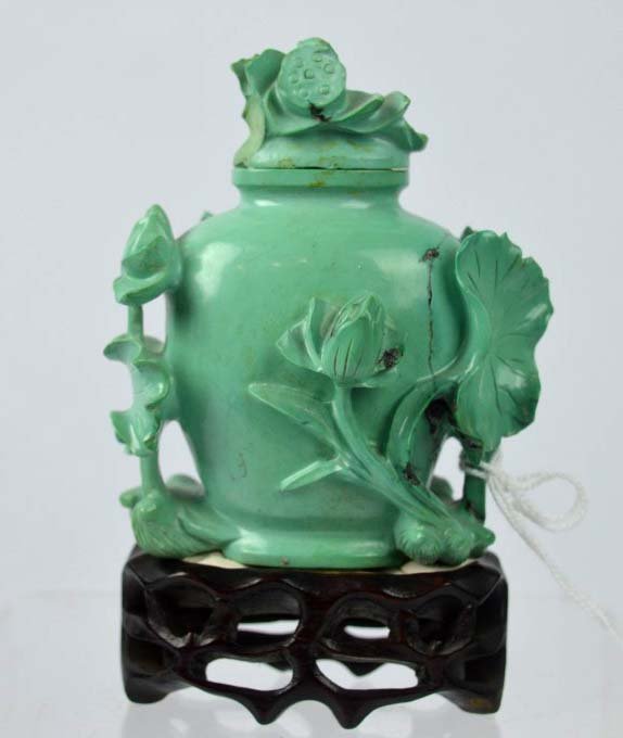 172 Grams Chinese Carved Turquoise Vase & Cover (1 of 7)