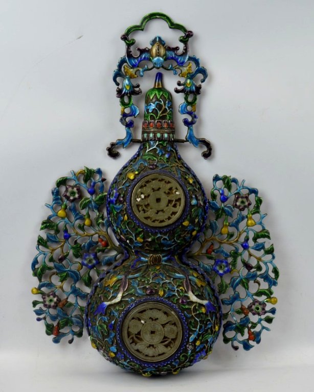 19th C Chinese Enameled & Silvered Double Gourd (1 of 10)