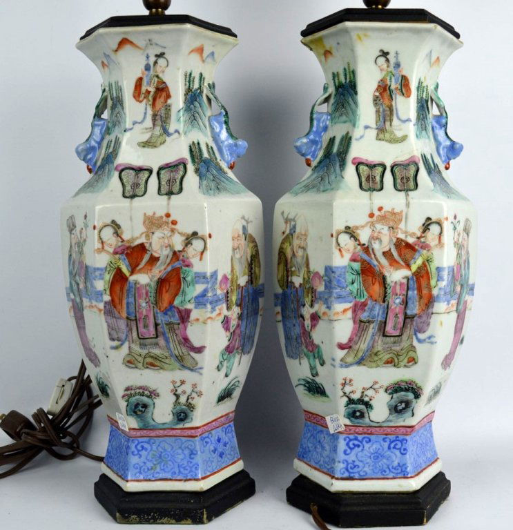 Pr. Hexagonal 19th C Chinese Porcelain Vases (1 of 10)