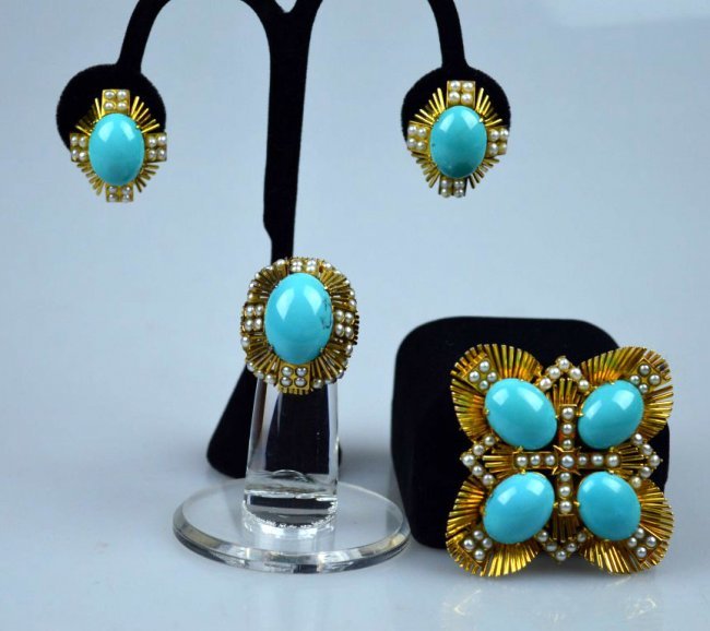 Chinese 14K Gold & Turquoise Custom Jewel Set (1 of 10)