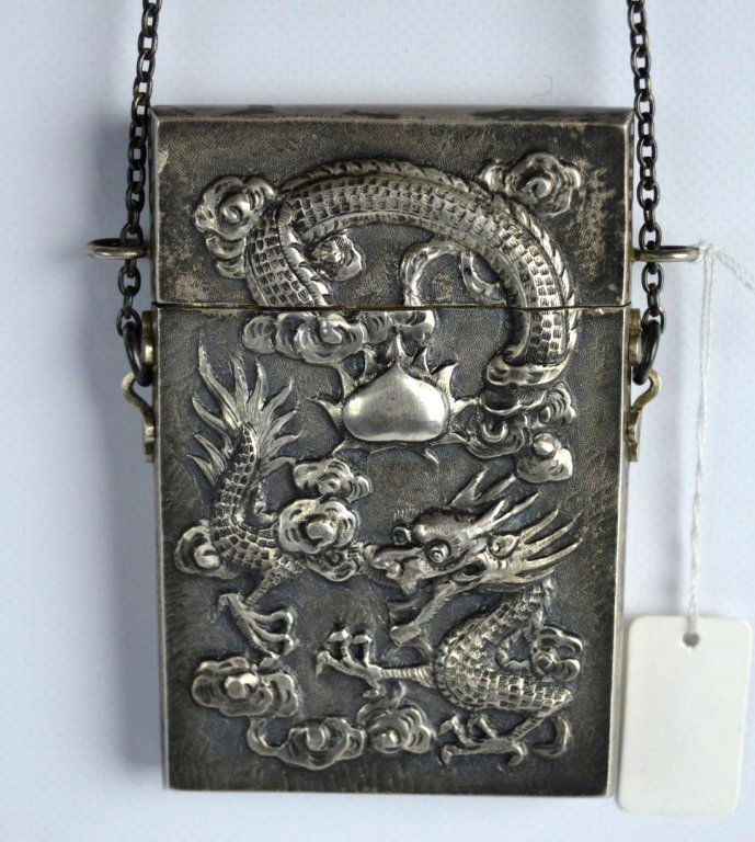 19th C Chinese Silver Card Case on Chain (1 of 7)