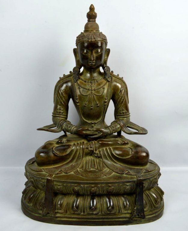 52 cm. Tibet Bronze Seated Buddha Incised Designs (1 of 9)