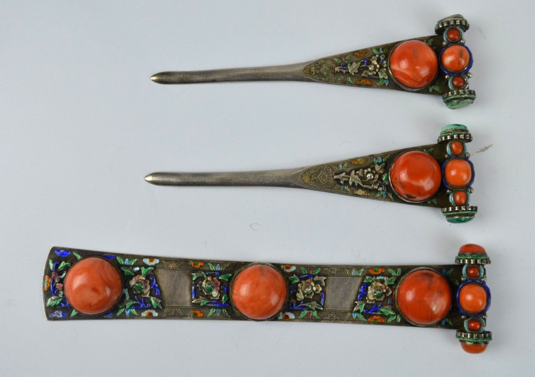 3 Very Fine Antique Manchu Chinese Hair Pins (1 of 9)
