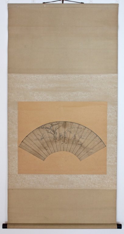 *Fine Old Fan Painting on Silk Mounted to Scroll (1 of 10)