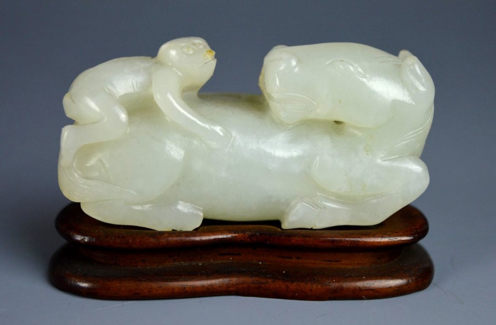 18th/19th C Chinese White Jade Horse & Monkey (1 of 9)