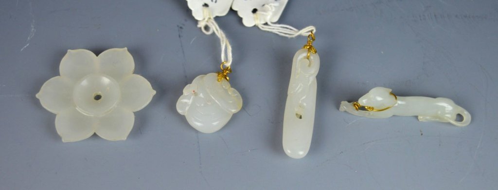 4 White Jades: Dog, Lingzhi, Dragon-Bi, Flower (1 of 8)