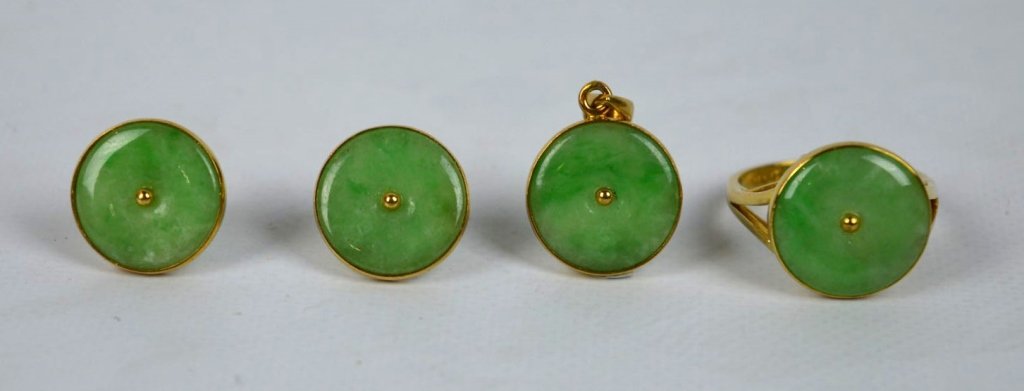 4 Antique Qing Chinese Natural Jadeite Set in 14K (1 of 5)