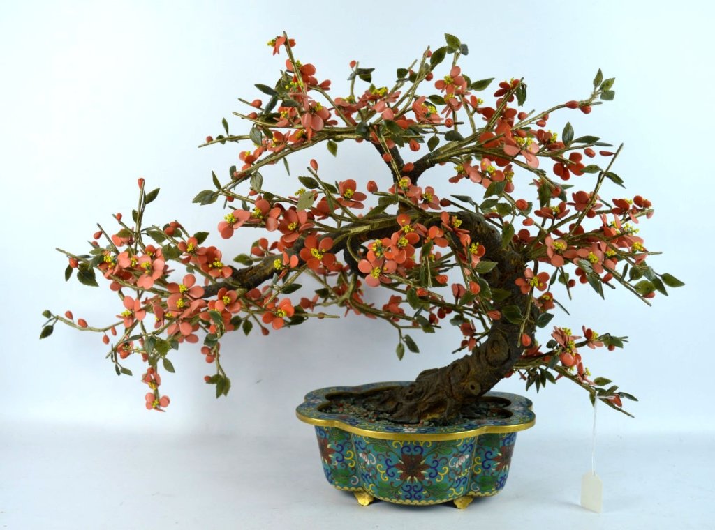 Chinese Cloisonne Planter w Carved Stone Leaves (1 of 9)