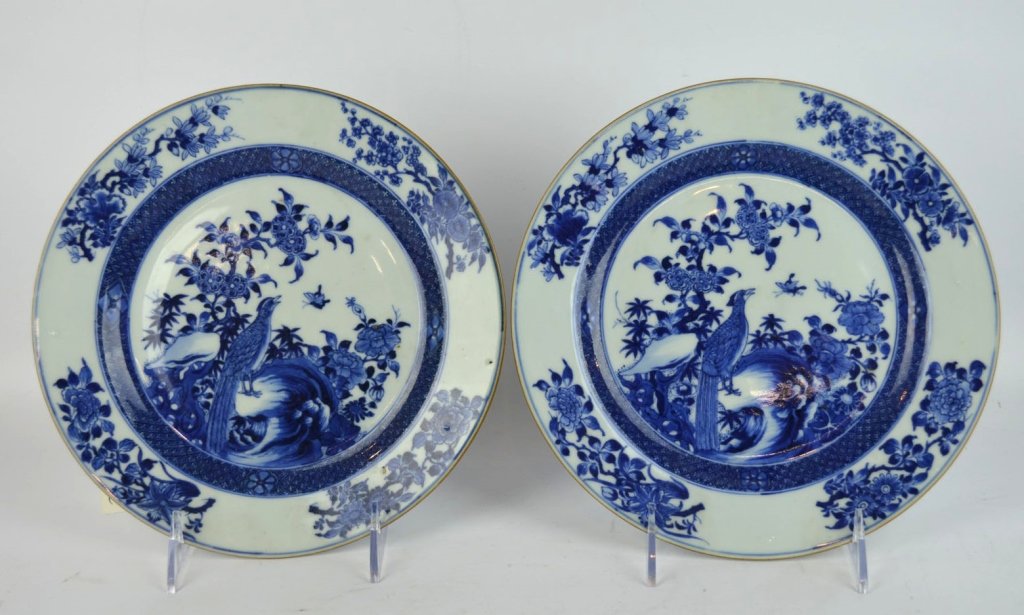 Pair Early 18th C Chinese Porcelain B&W Plates (1 of 9)