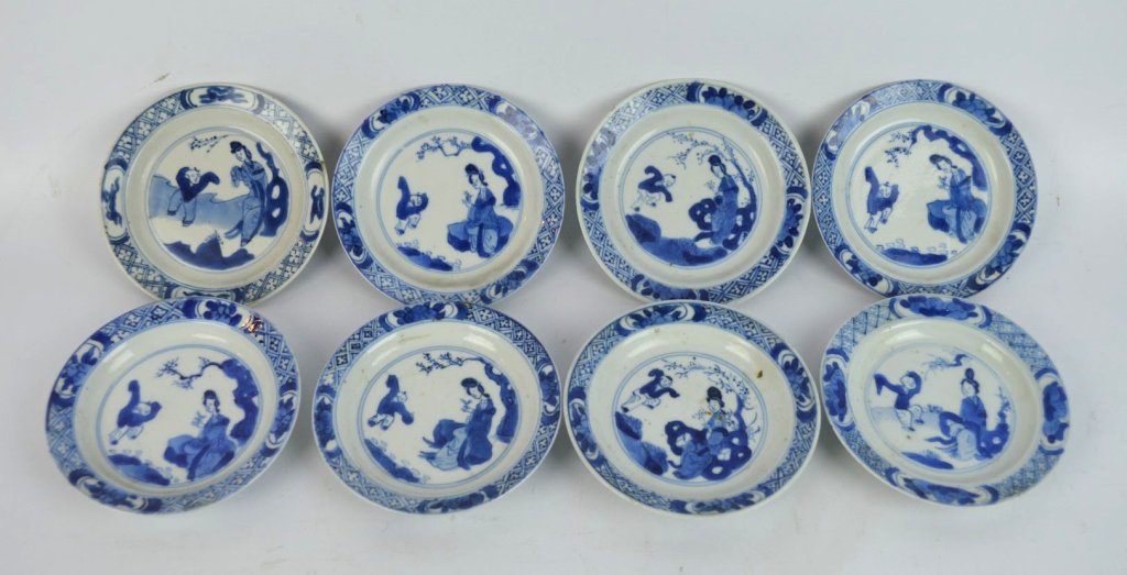 8 Chinese Kangxi Blue & White Miniature Plates (1 of 9)