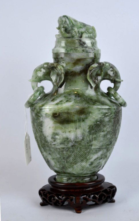 Chinese Carved Jadeite Elephant Vase & Cover (1 of 10)