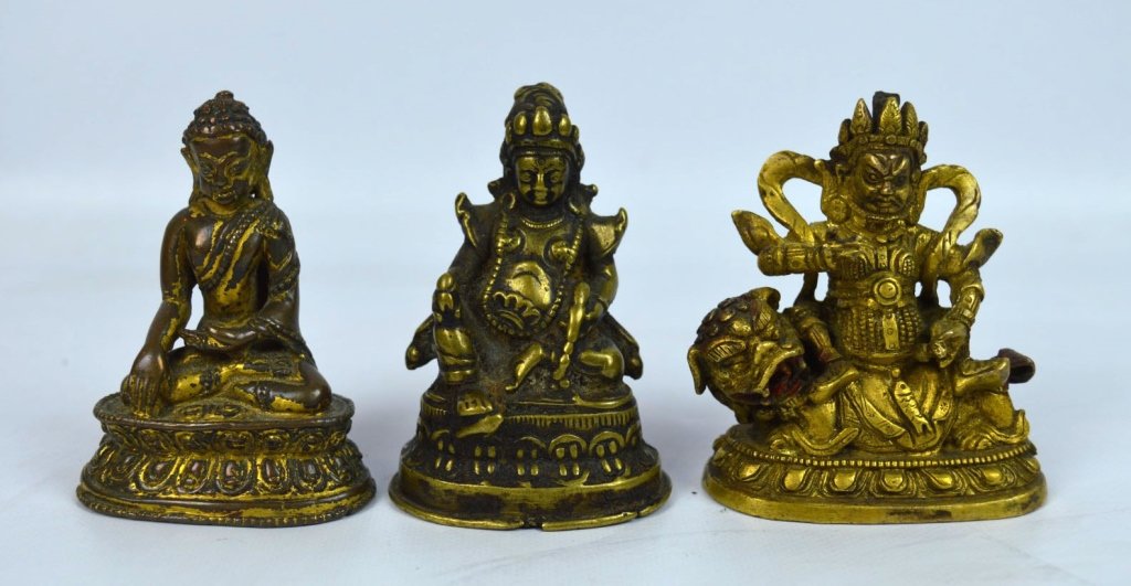 3 - Antique Small Tibet Bronze Figures, two Gilt (1 of 10)