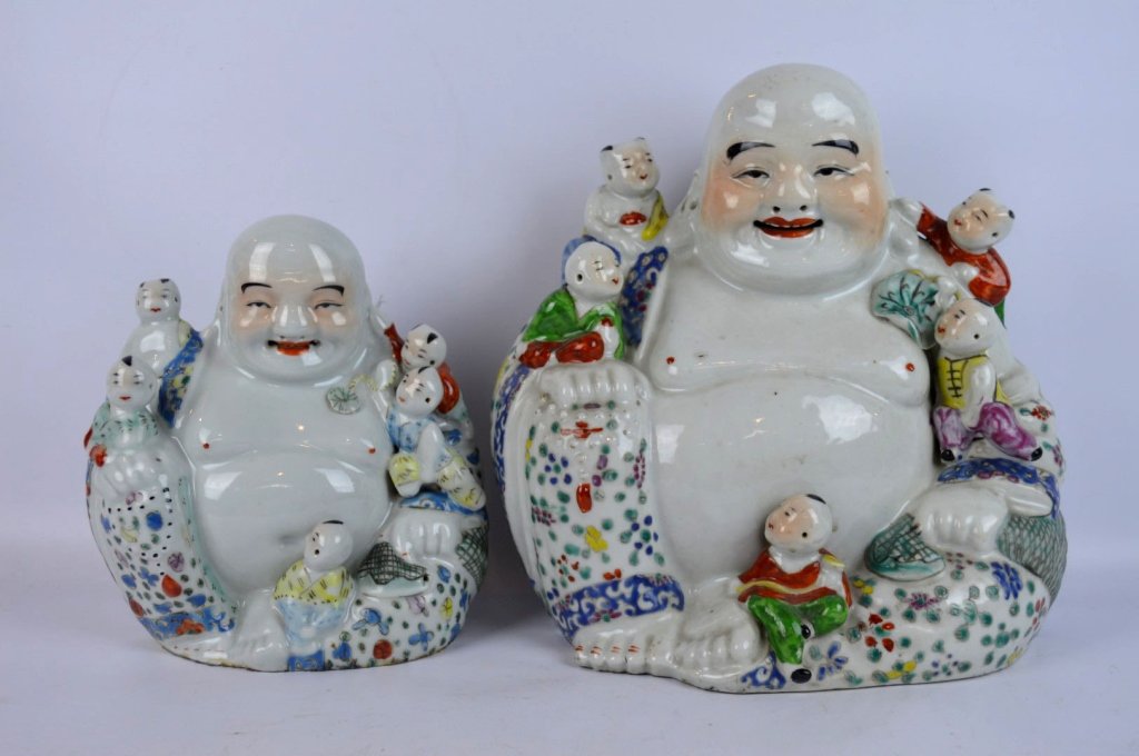 2 Chinese Enameled Porcelain Hotai Buddha (1 of 9)