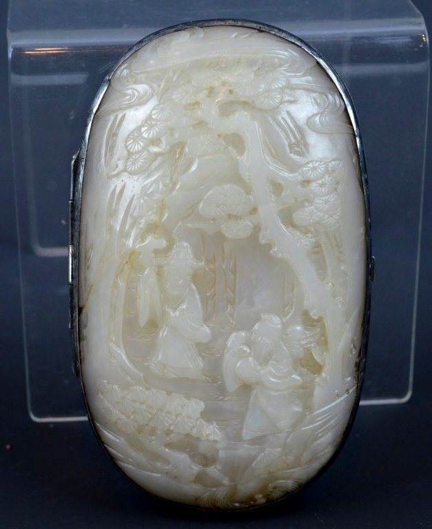 Fine 18th C Chinese Carved White Jade & Silver Box (1 of 10)