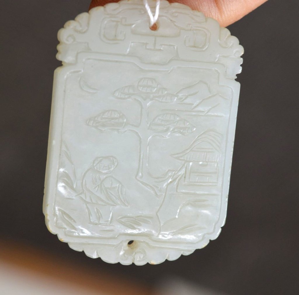 Fine 19th C Chinese Carved White Jade Pendant (1 of 8)