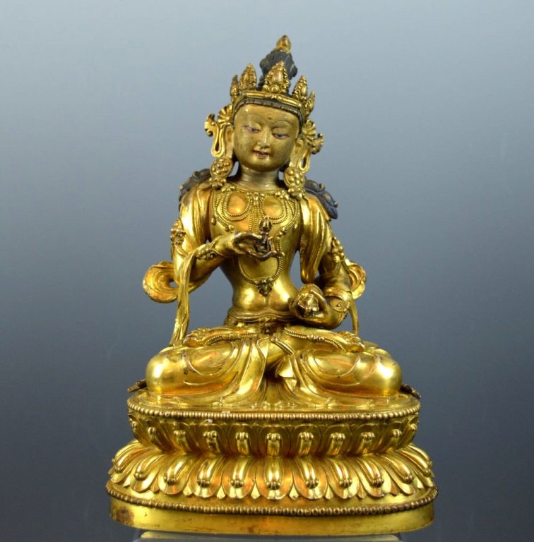Fine Heavily-Gilt Bronze Seated Buddha on Lotus (1 of 10)