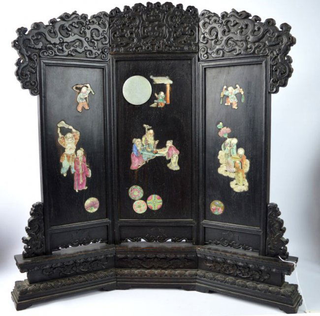 19th C Chinese Blackwood & Porcelain Table Screen (1 of 10)