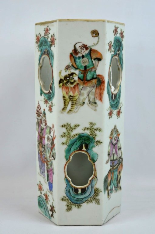 Good 19th C Chinese Hexagonal Porcelain Hat Stand (1 of 9)