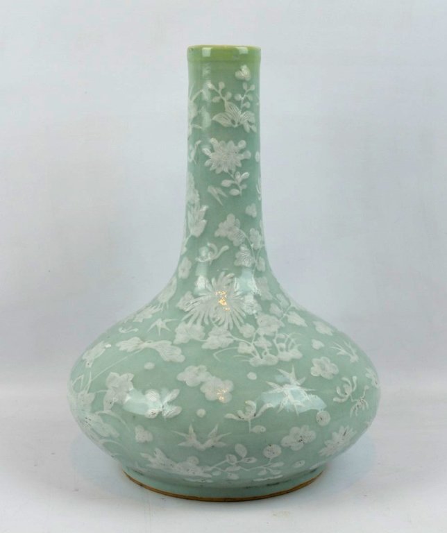 19th C Chinese Celadon & White Slip Water Vase (1 of 10)