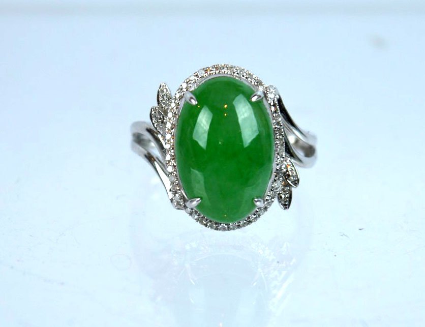 GIA Certified Natural Jadeite 18K White Gold Ring (1 of 6)