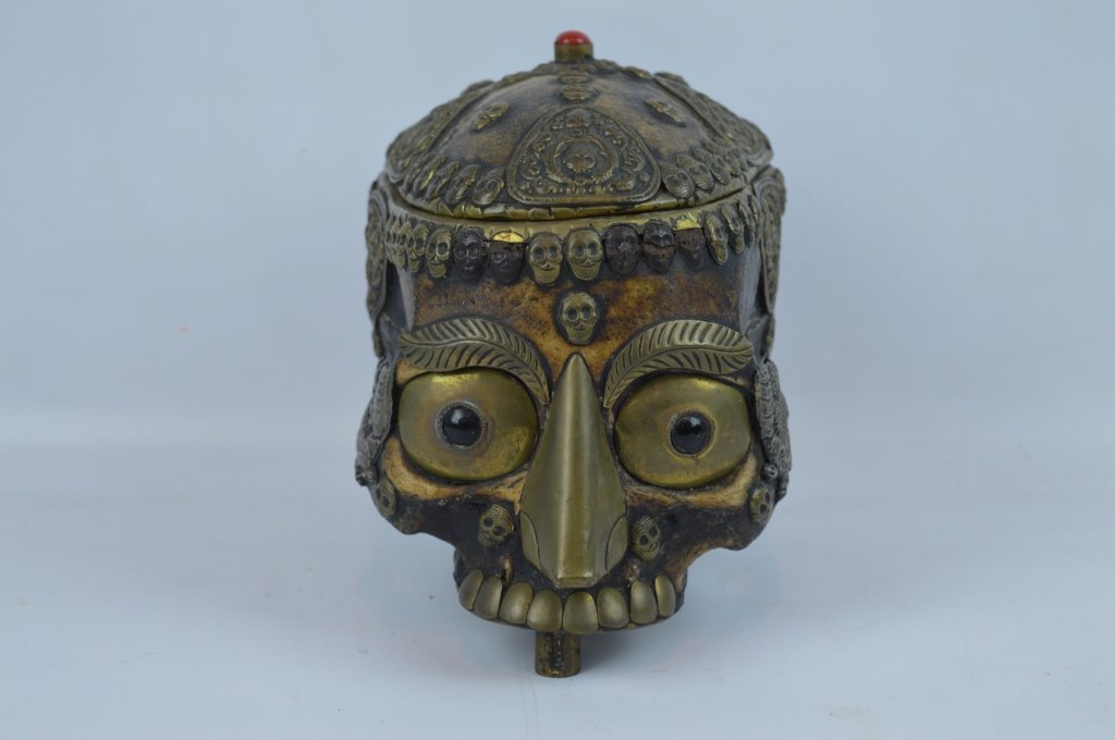 A Tibetan Silver Mounted Tantric Skull Bowl (1 of 8)