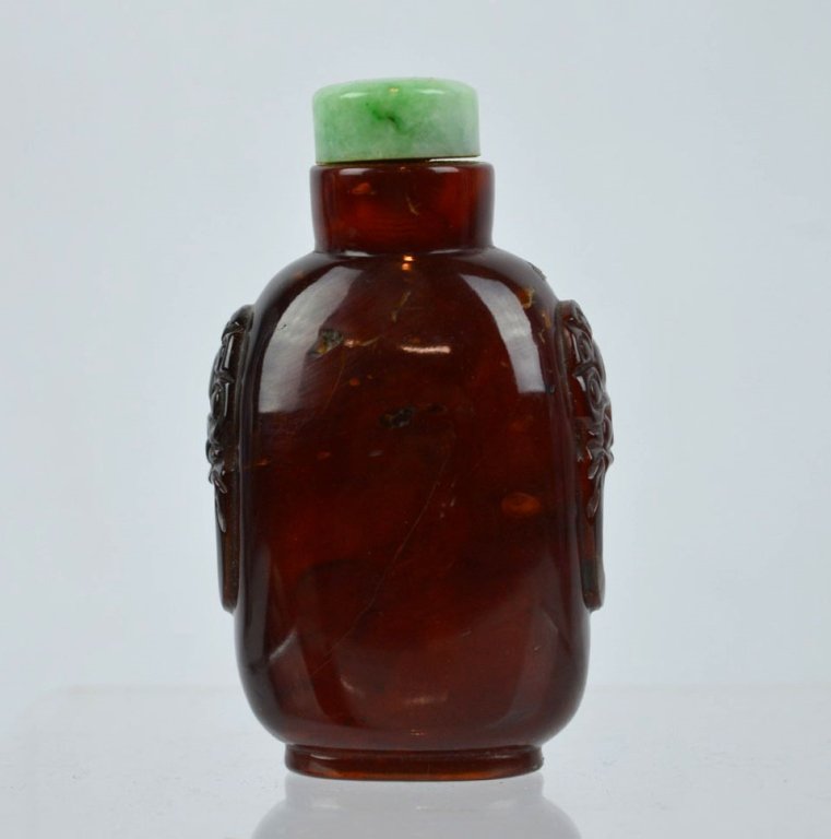 Good 19th C Chinese Carved Amber Snuff Bottle (1 of 8)