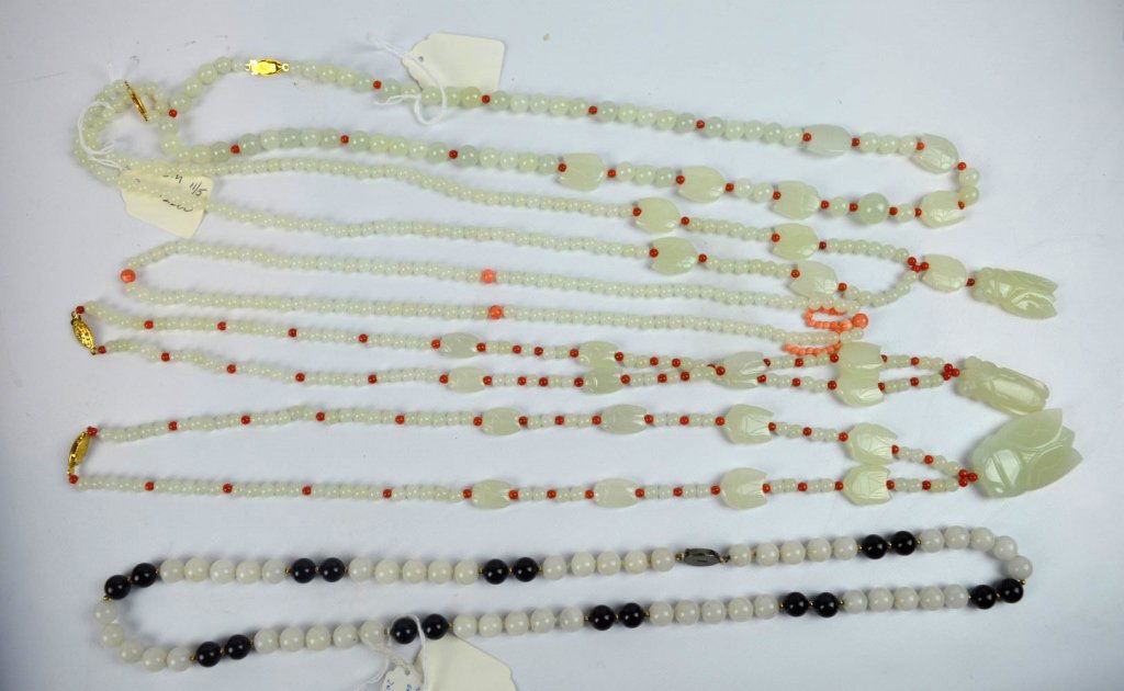 5 White Jade Necklaces, 1 Black & White Crystal (1 of 7)