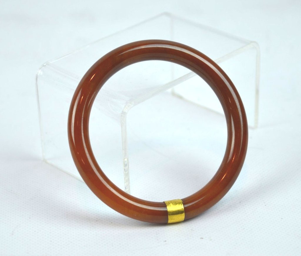 Natural Dark Red Chinese Jadeite Bangle Gold Band (1 of 6)