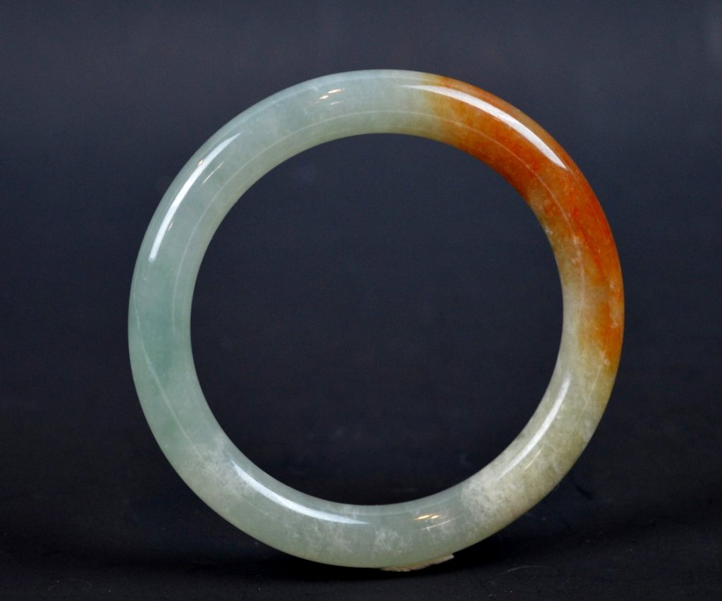 Chinese Natural Translucent 2-Color Jadeite Bangle (1 of 6)