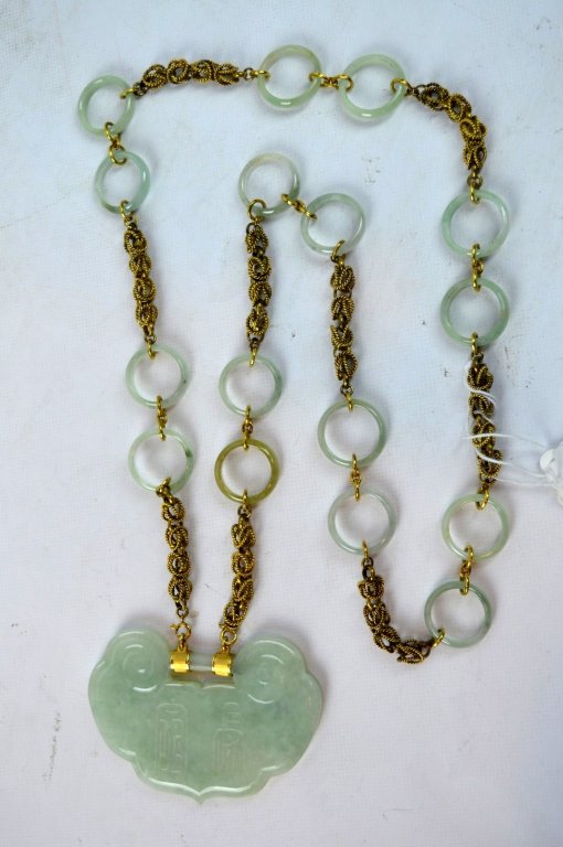 Chinese Jadeite & 14K Yellow Gold Necklace (1 of 7)