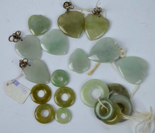 19 Chinese Jadeite Heart Pendants or Rings (1 of 5)