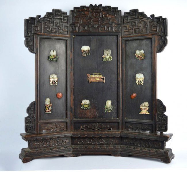 Antique Chinese Miniature Jade-Inlaid Table Screen (1 of 10)