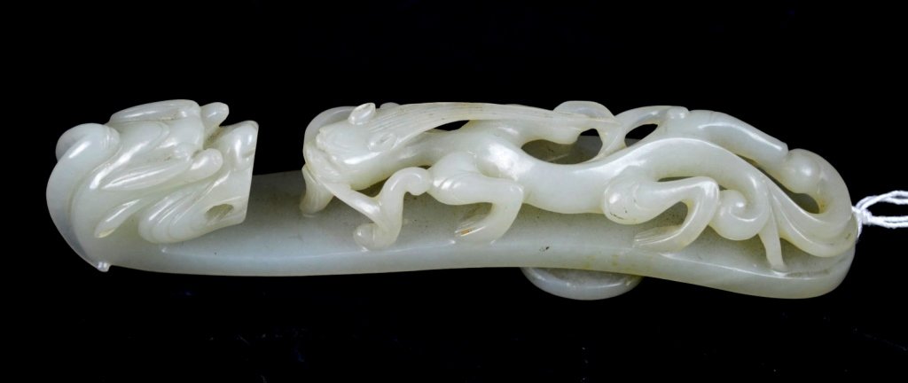 18th C Chinese White Jade Double Dragon Hooks (1 of 7)