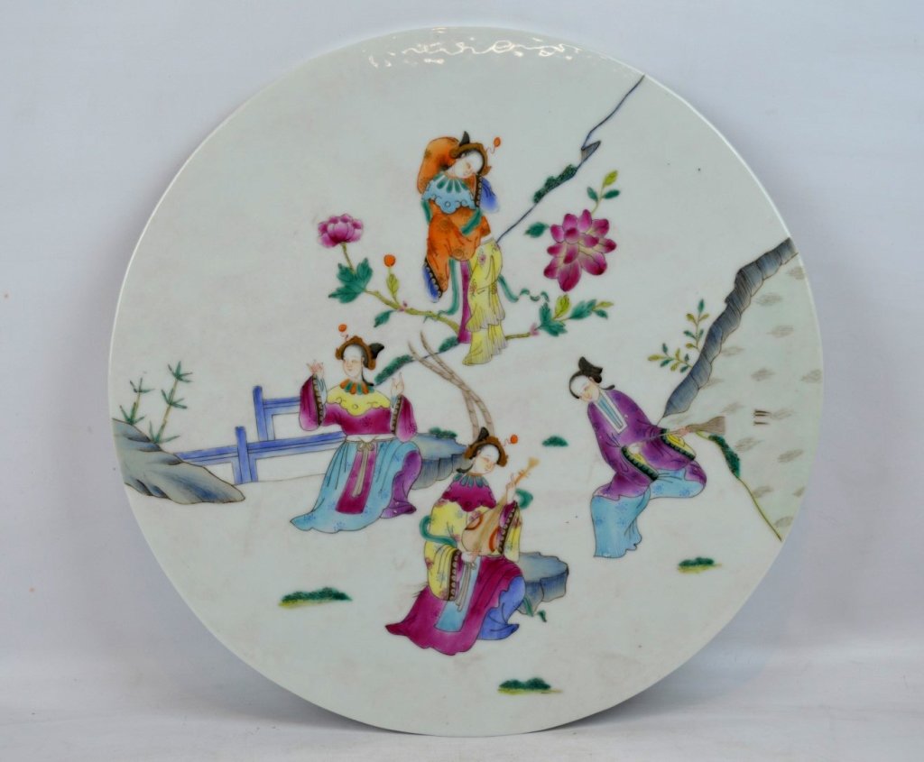 19th C Chinese Enameled Porcelain Round Plaque (1 of 5)