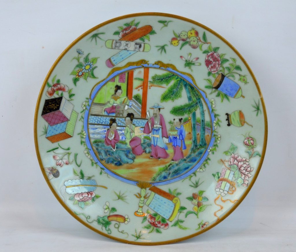 19thC Xianfeng Chinese Enameled Celadon Plate (1 of 5)