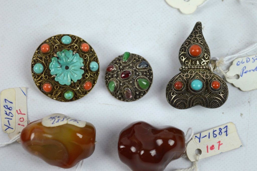 2 Agate Beads; 3 Pc. Chinese Silver Wire & Jewels (1 of 5)